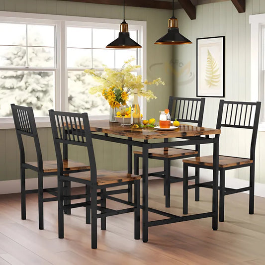 Dining Table and Chairs, 4 & 6 Piece Industrial Dining Table, Wooden Metal Frame, Dining Room, Modern Dining Table, Restaurant Home Luxury Dining Table Set, Kitchen Breakfast Table