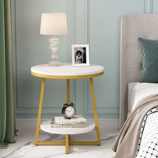 2 Tier Marble MDF Side Table with Storage Shelf| End Table| Coffee Table| Side Table