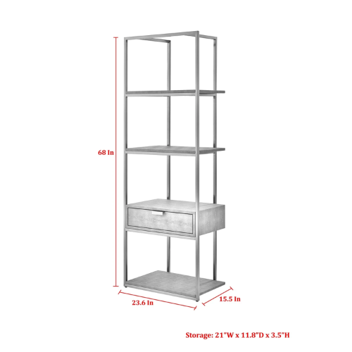 Bookshelf, Industrial Modern and Simlple Multilayer Bookshelf ,1 Drawer, 3 Shelves, Brushed Gold Frame and Handle Bookcase for living room, Book rack, Organizers